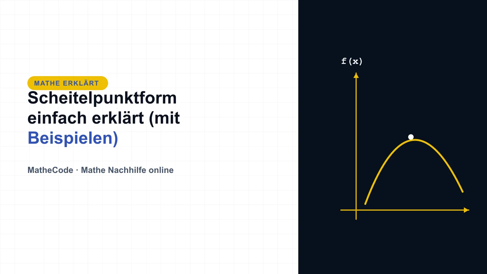 Illustration einer nach oben geöffneten Parabel mit markiertem Scheitelpunkt und der Scheitelpunktform f(x) = a(x - d)² + e